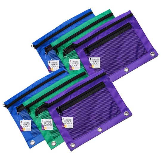 Assorted Charles Leonard 2 Pocket Pencil Pouches, 6ct.